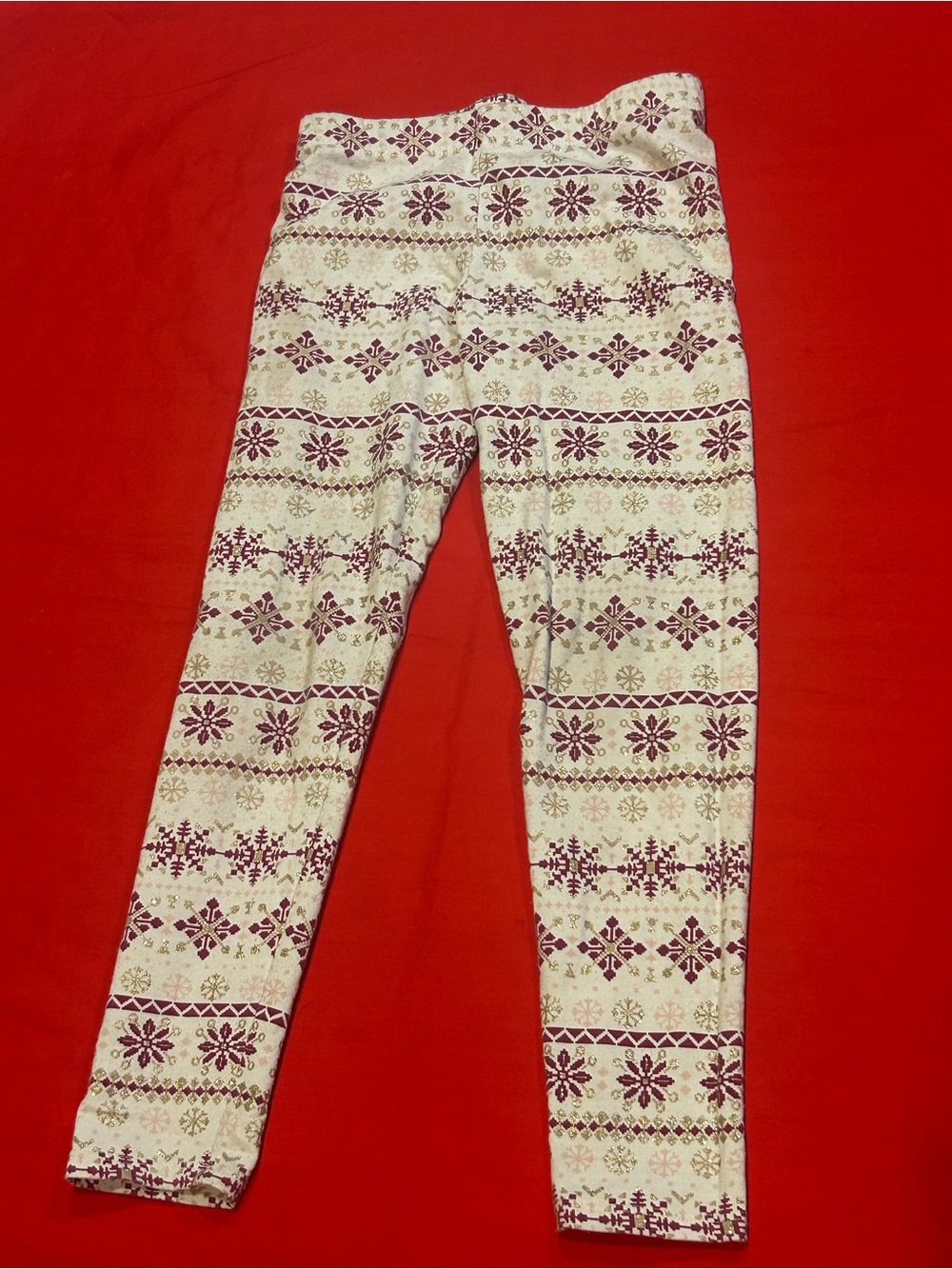 Isaac Mizrahi Cream and Burgundy Holiday Fair Isle Leggings